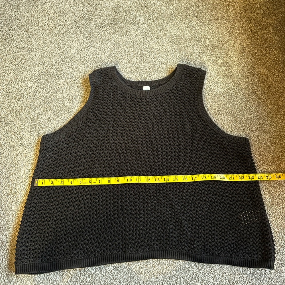 2X Open Knit Black Sleeveless Vest Tank sexy swim cover